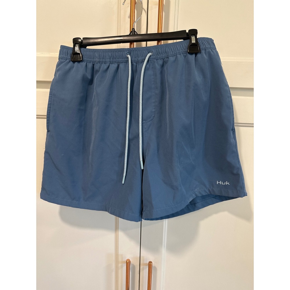 Huk Performance Fishing Mens Blue Elastic Waist Board Shorts Medium beach